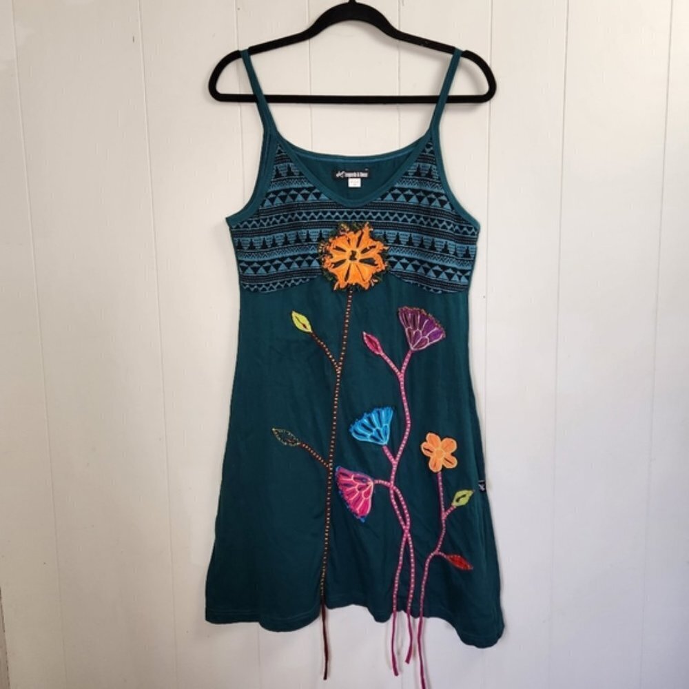 Leopards and Roses Green Floral Boho Bohemian Hippie Dress Knee Length Cotton